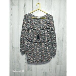 Knox Rose Floral Boho Peasant Smocked Bicep Long Sleeve Gathered Cuff Size Large